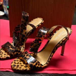 Gianni Bini Leopard Print Heels with Clear Straps